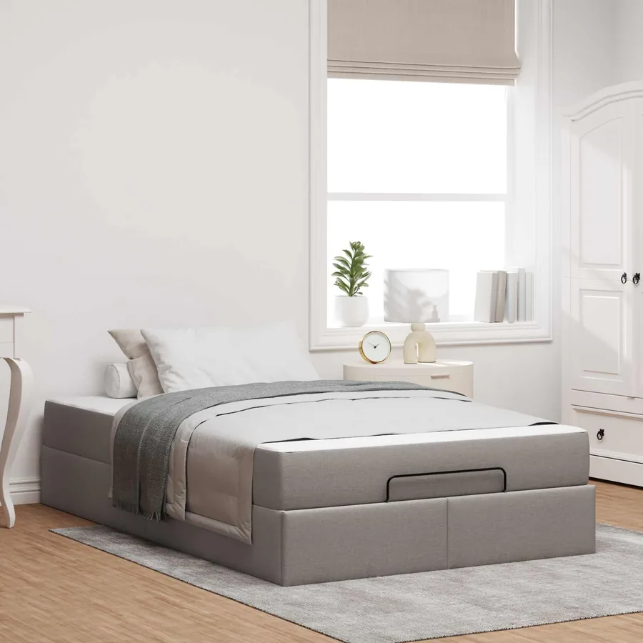 Cadre de lit avec matelas 2 pcs Taupe tissu