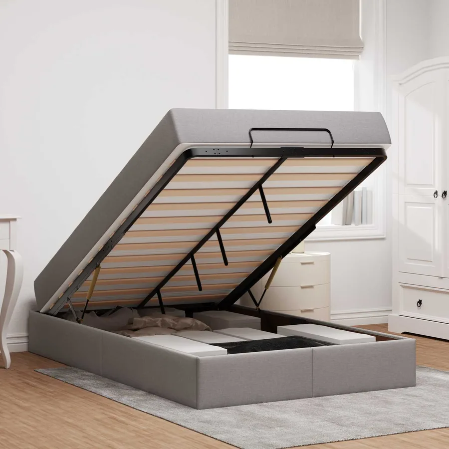Cadre de lit avec matelas 2 pcs Taupe tissu - 4