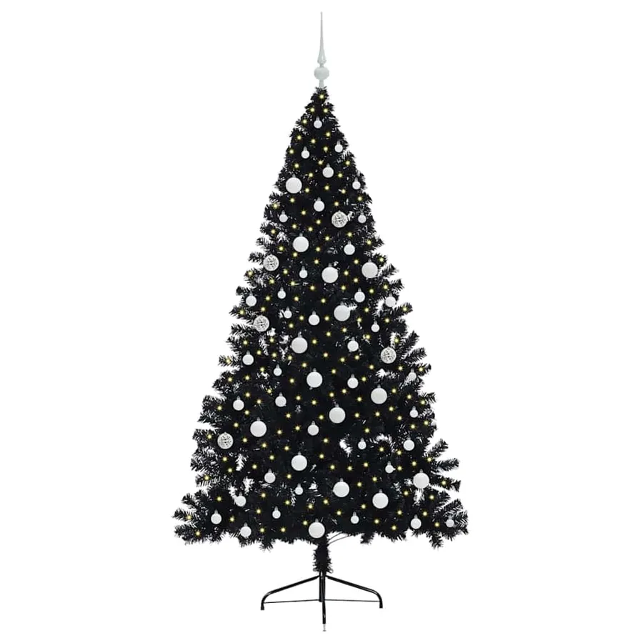 Sapin de Noël artificiel pré-éclairé Noir 180 cm PVC - 3
