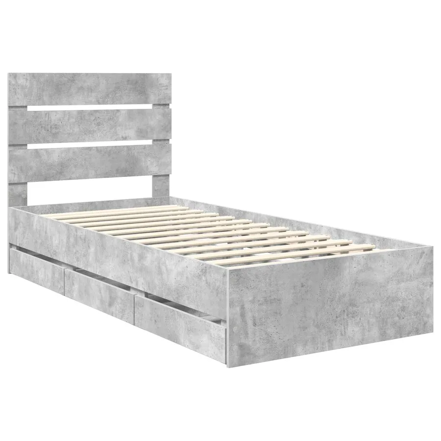 Cadre de lit avec tiroir Gris béton 75 x 190 cm Bois Ingénierie - 4
