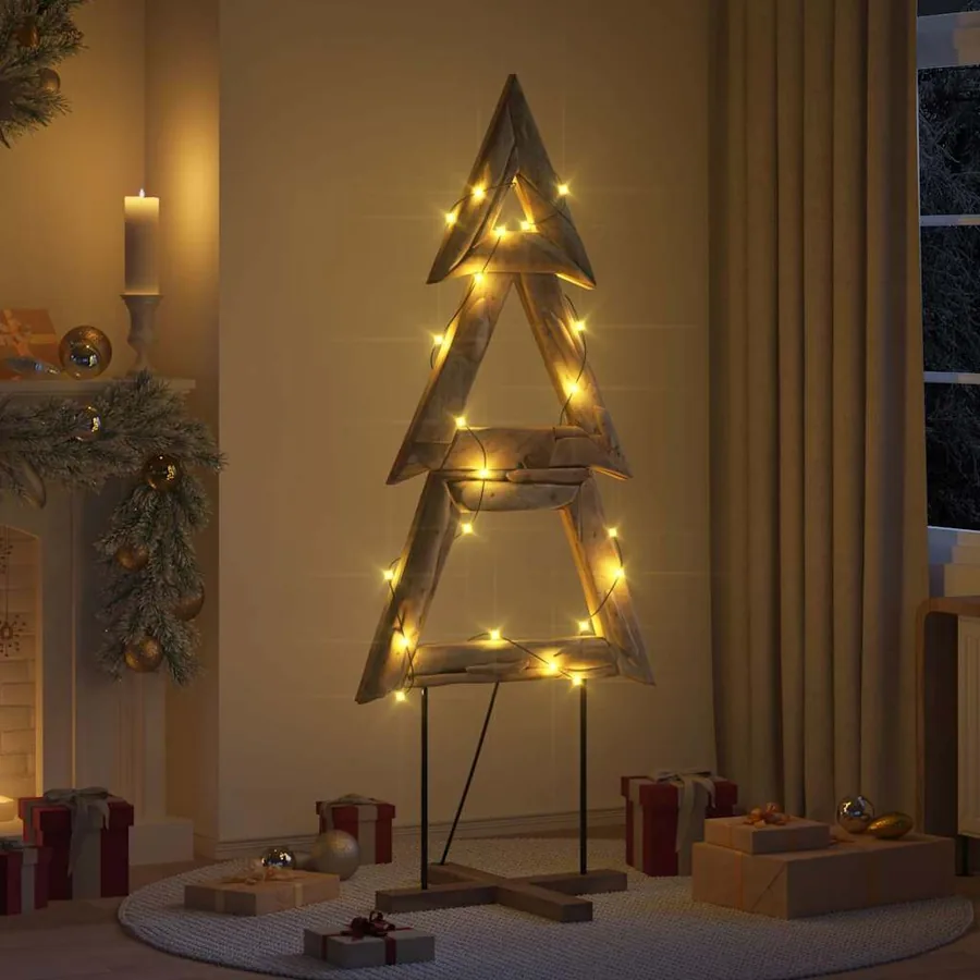 Sapin de Noël avec support Marron 181 cm Bois de teck solide