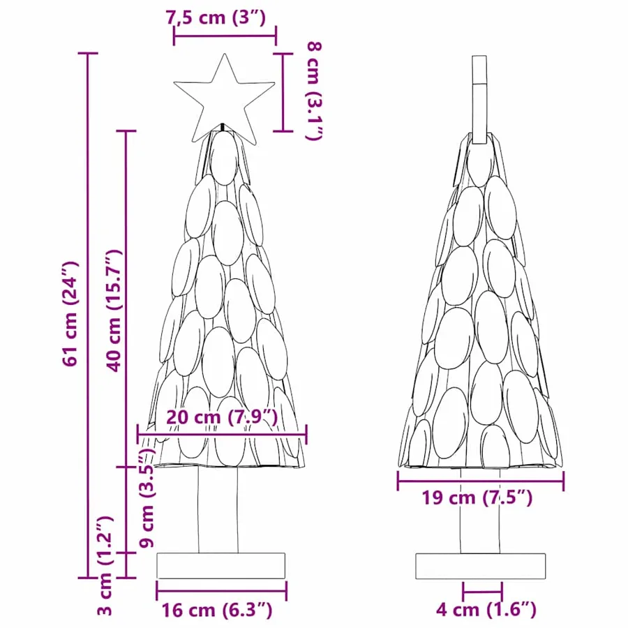 Sapin de Noël avec support Marron 61 cm Bois de teck solide - 10