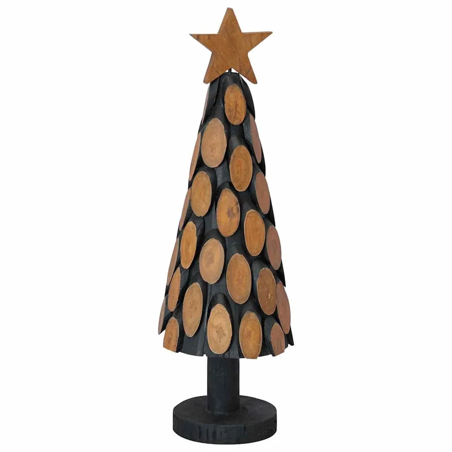Sapin de Noël avec support Marron 61 cm Bois de teck solide - 2