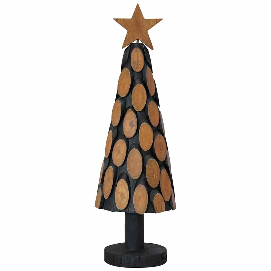 Sapin de Noël avec support Marron 61 cm Bois de teck solide - 4