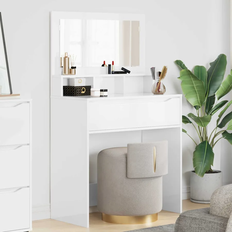 Tables de maquillage pour chambre avec tiroir Blanc brillant