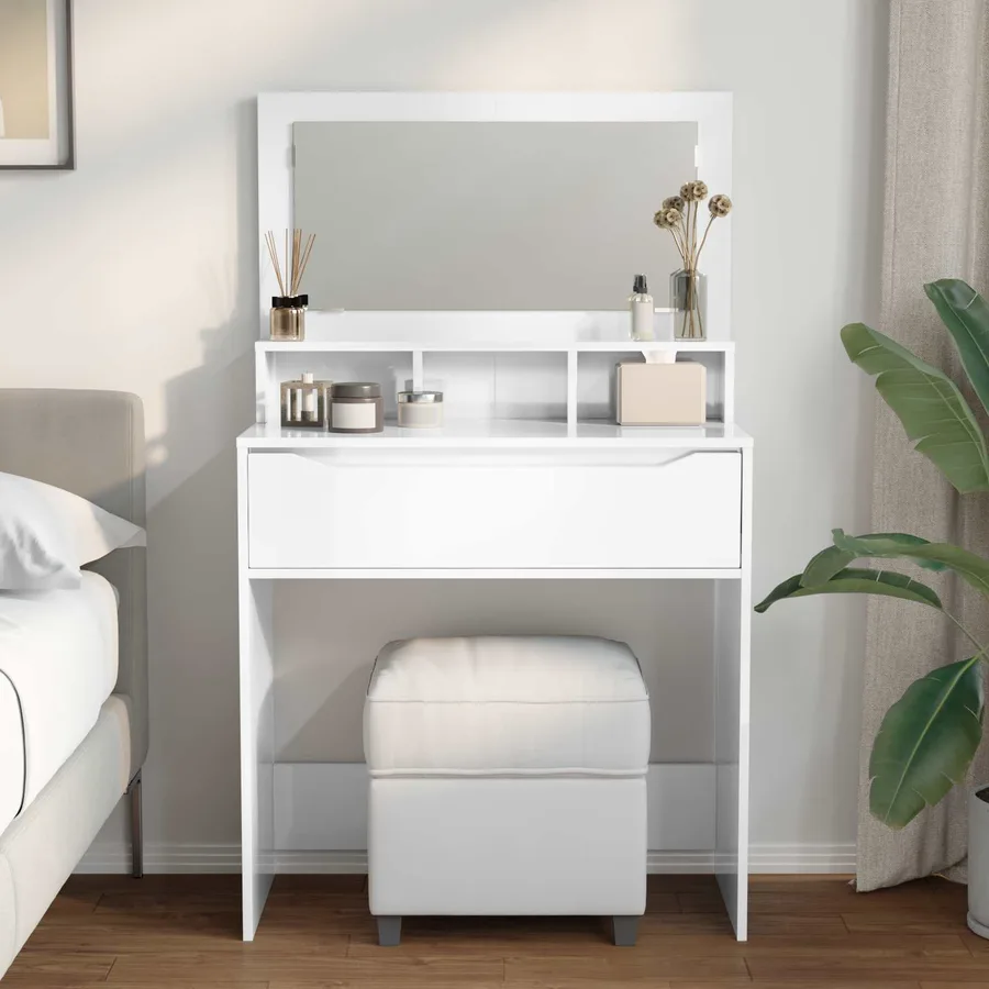 Tables de maquillage pour chambre avec tiroir Blanc brillant - 4