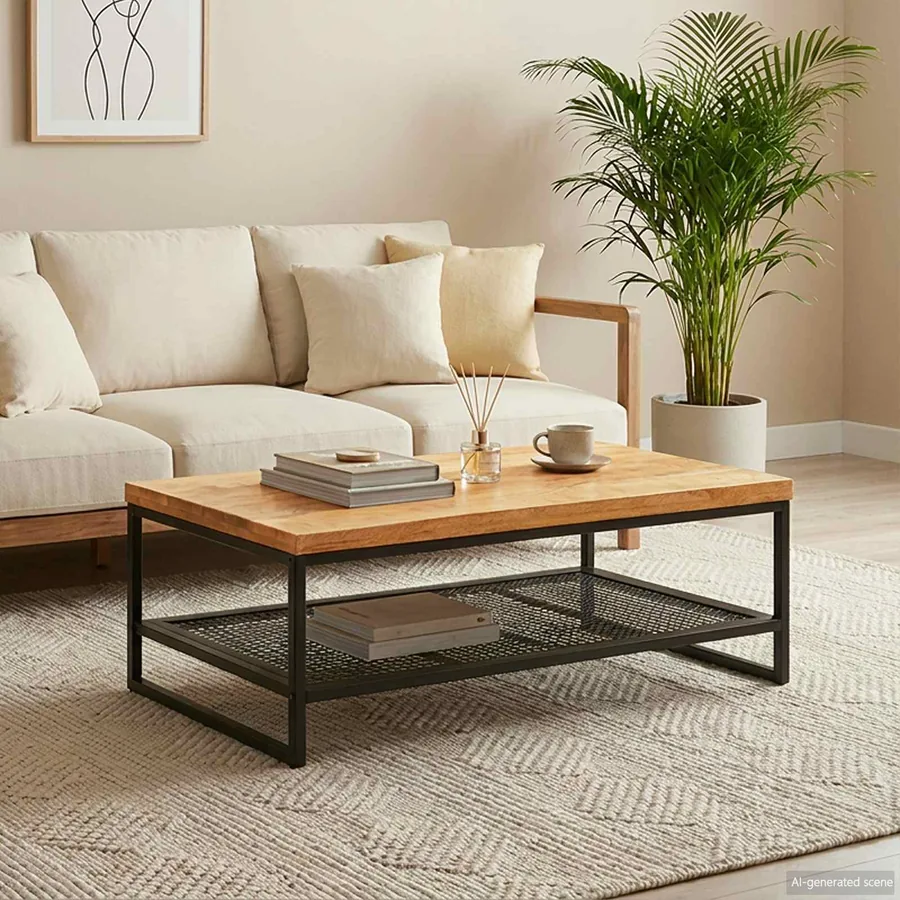 Table basse Marron et Noir Bois de mangue massif