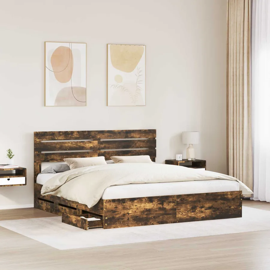Cadre de lit Chêne fumé 180 x 200 cm Bois Ingénierie - 3