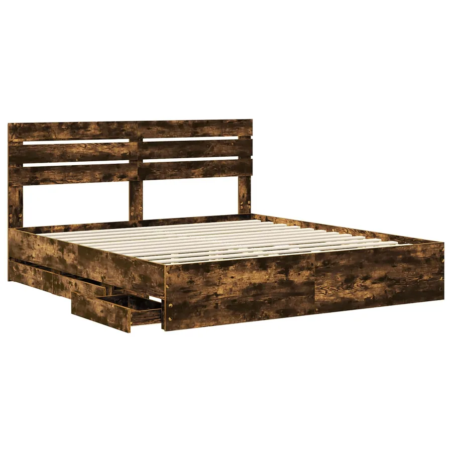 Cadre de lit Chêne fumé 180 x 200 cm Bois Ingénierie - 5