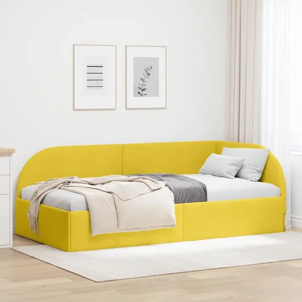 Cadre de lit d'angle Jaune 100 cm x 200 cm Velours