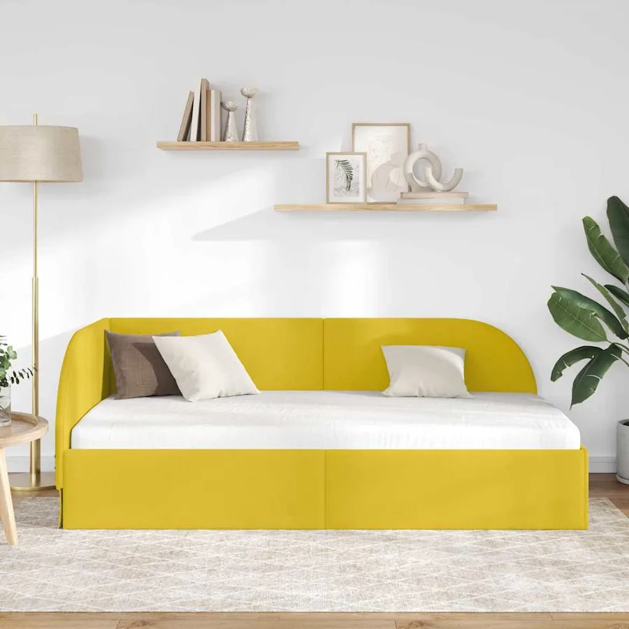 Cadre de lit d'angle Jaune 100 cm x 200 cm Velours - 3