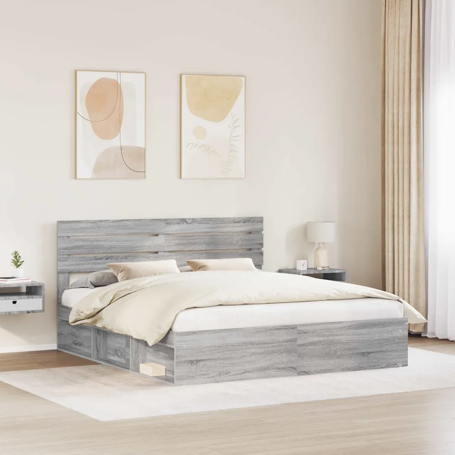 Cadre de lit Gris Sonoma 180 x 200 cm Pin massif - 3