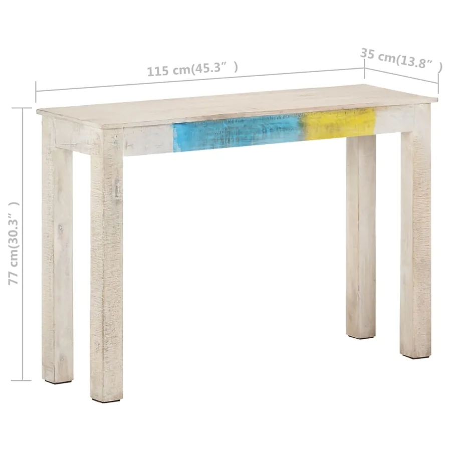 Table console Blanc 115x35x77 cm Bois de manguier brut - 5