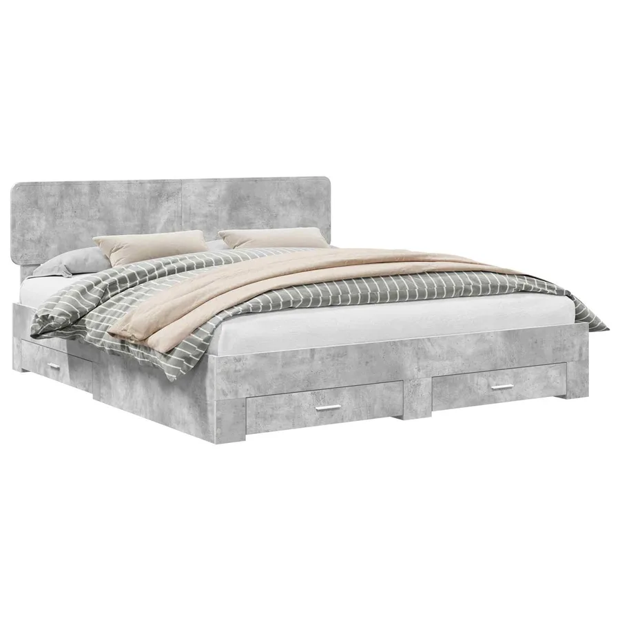 Cadre de lit Gris béton 200 x 200 cm Bois d'ingénierie - 2