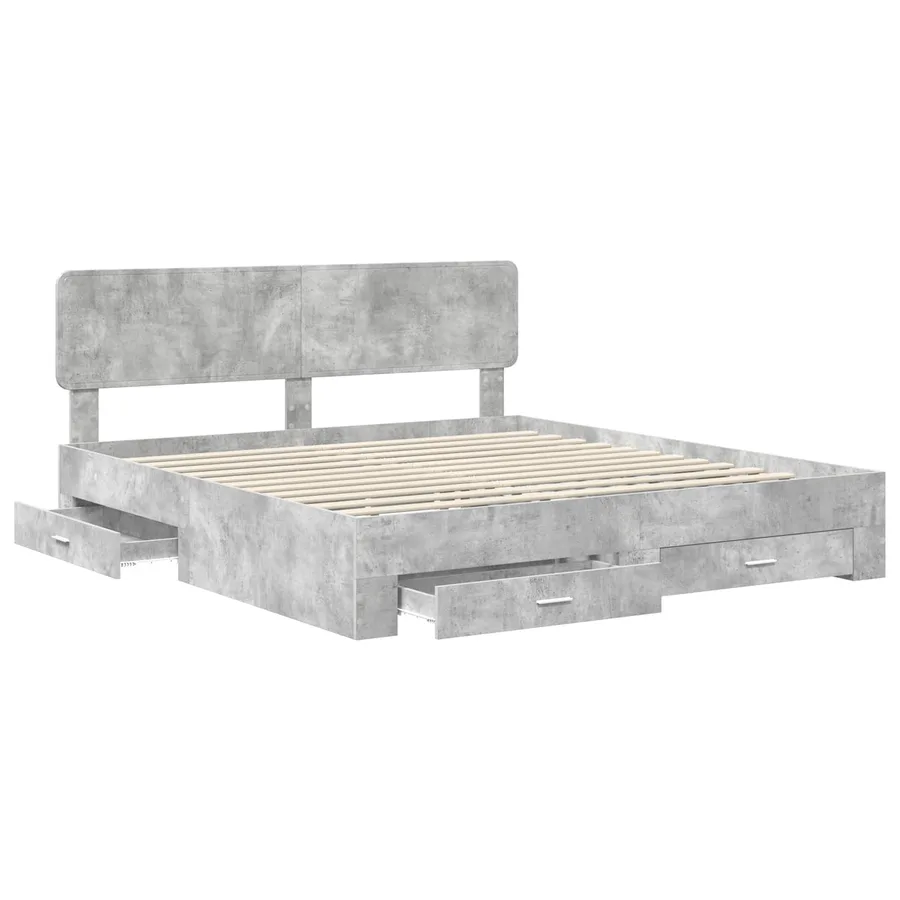 Cadre de lit Gris béton 200 x 200 cm Bois d'ingénierie - 5