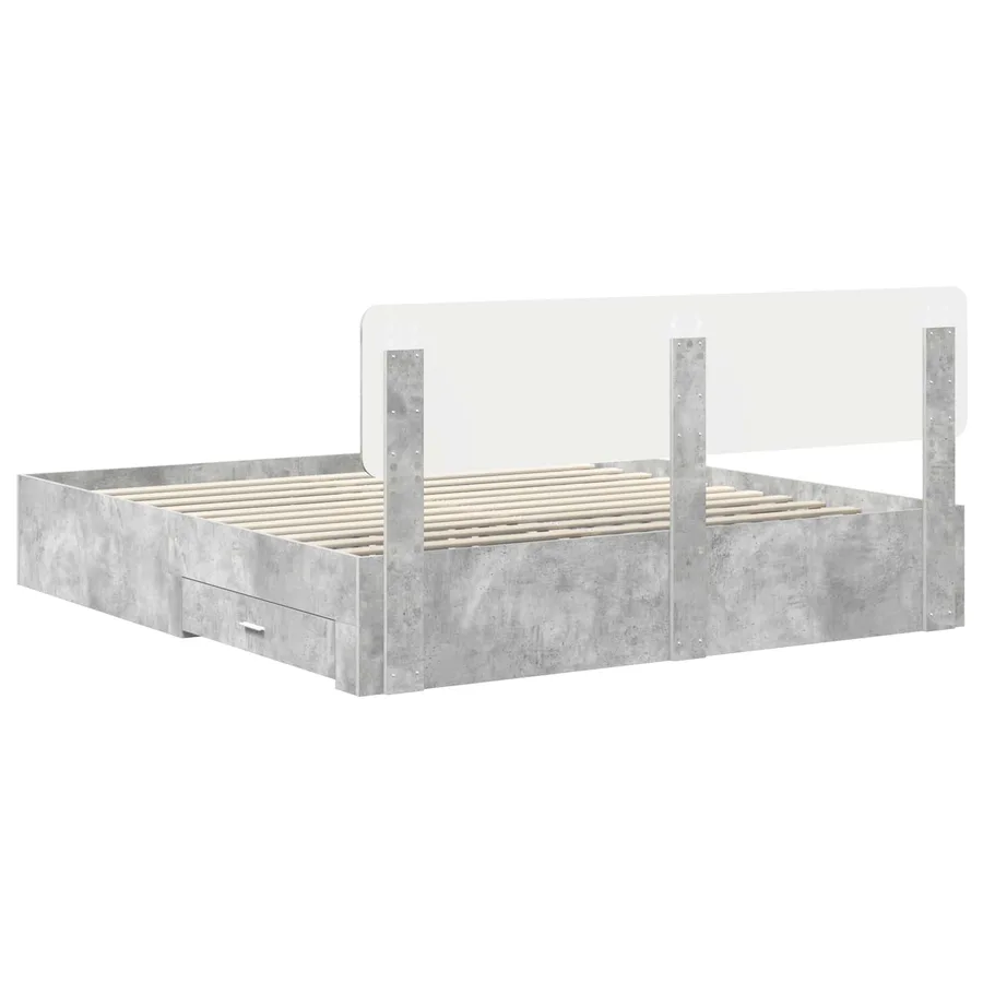Cadre de lit Gris béton 200 x 200 cm Bois d'ingénierie - 8