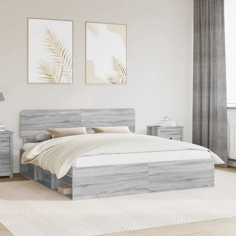 Cadre de lit Gris Sonoma 200 x 200 cm Pin massif