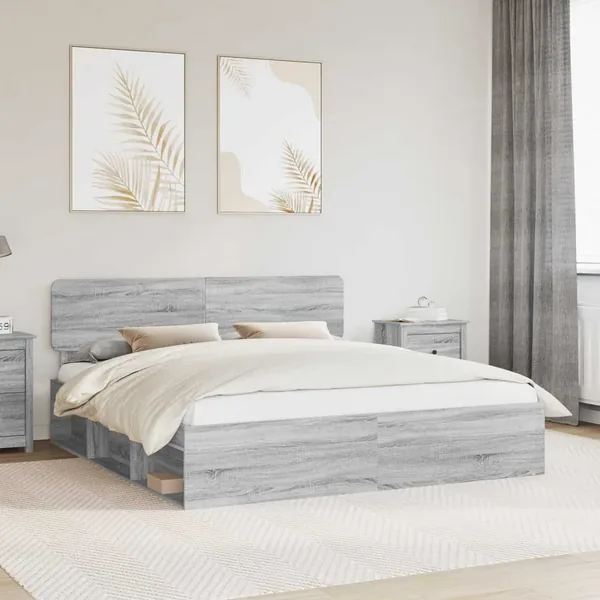 Cadre de lit Gris Sonoma 200 x 200 cm Pin massif