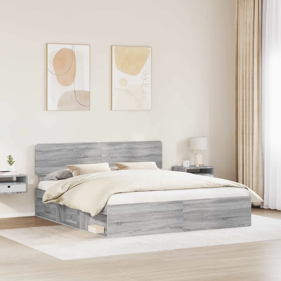 Cadre de lit Gris Sonoma 200 x 200 cm Pin massif - 3