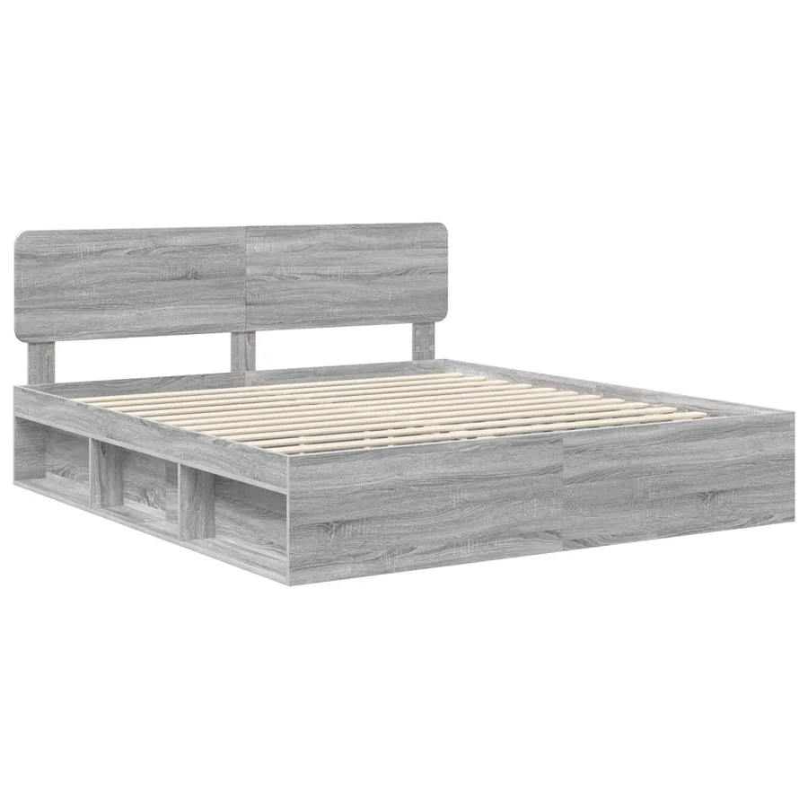 Cadre de lit Gris Sonoma 200 x 200 cm Pin massif - 4