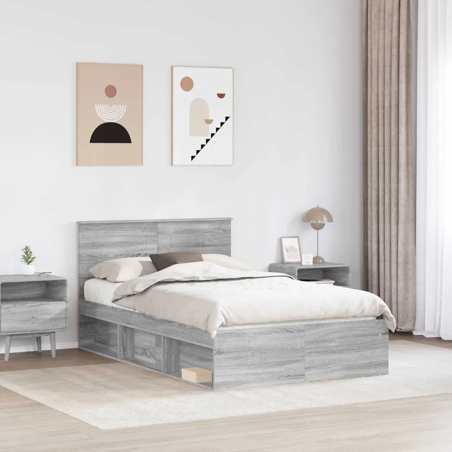 Cadre de lit Gris Sonoma 135 x 190 cm Bois d'ingénierie - 3