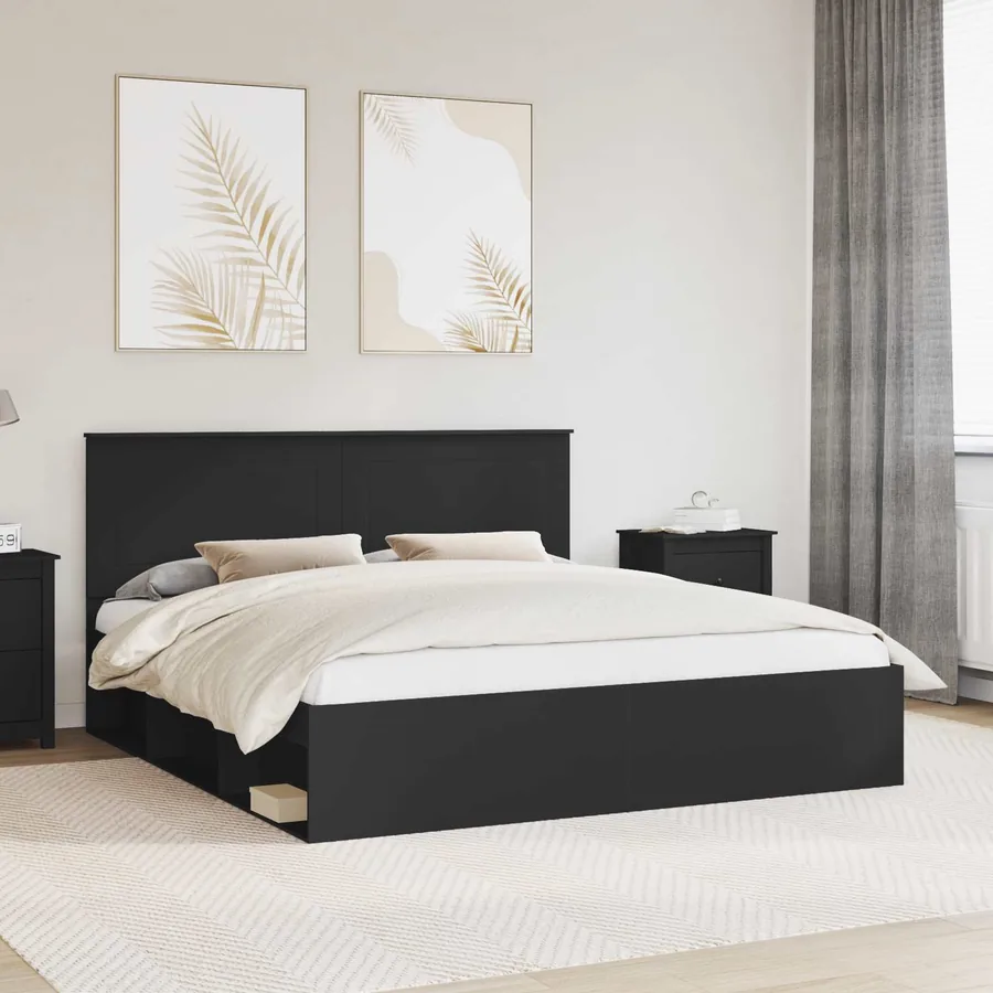 Cadre de lit Noir 200 x 200 cm Bois de pin massif