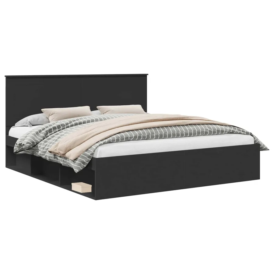 Cadre de lit Noir 200 x 200 cm Bois de pin massif - 2