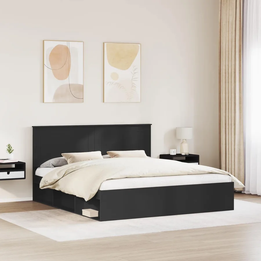 Cadre de lit Noir 200 x 200 cm Bois de pin massif - 3