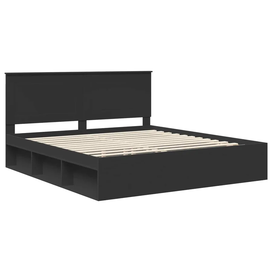 Cadre de lit Noir 200 x 200 cm Bois de pin massif - 4