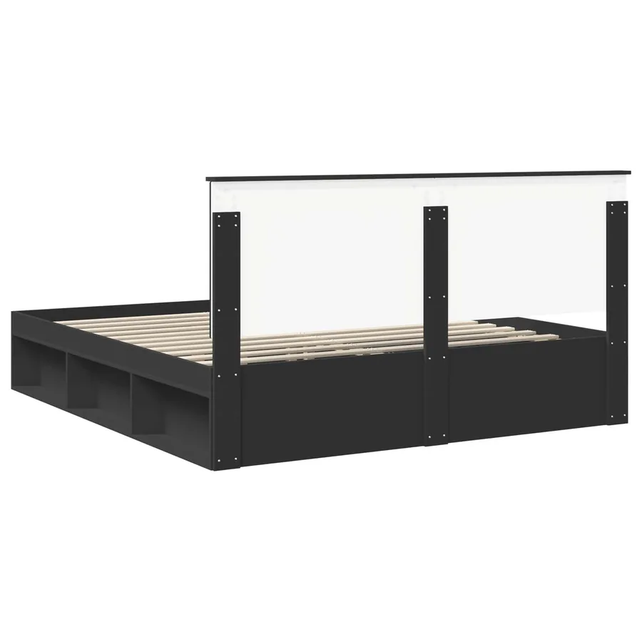 Cadre de lit Noir 200 x 200 cm Bois de pin massif - 9