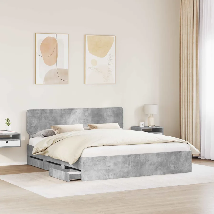 Cadre de lit Gris Béton 180 x 200 cm Bois d’ingénierie - 3