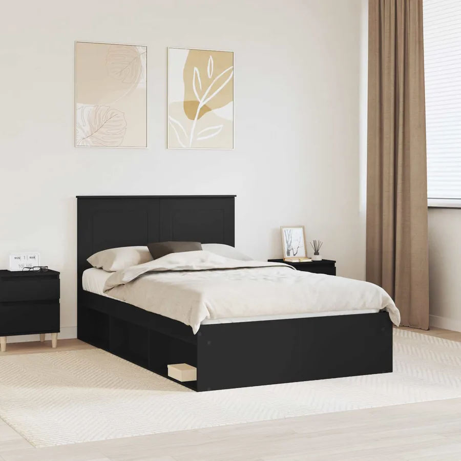 Cadre de lit Noir 120 x 190 cm Bois de pin massif