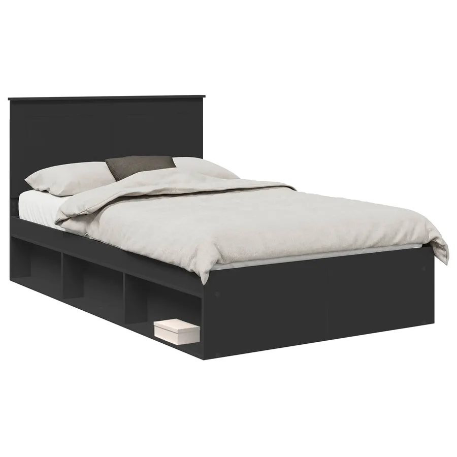 Cadre de lit Noir 120 x 190 cm Bois de pin massif - 2