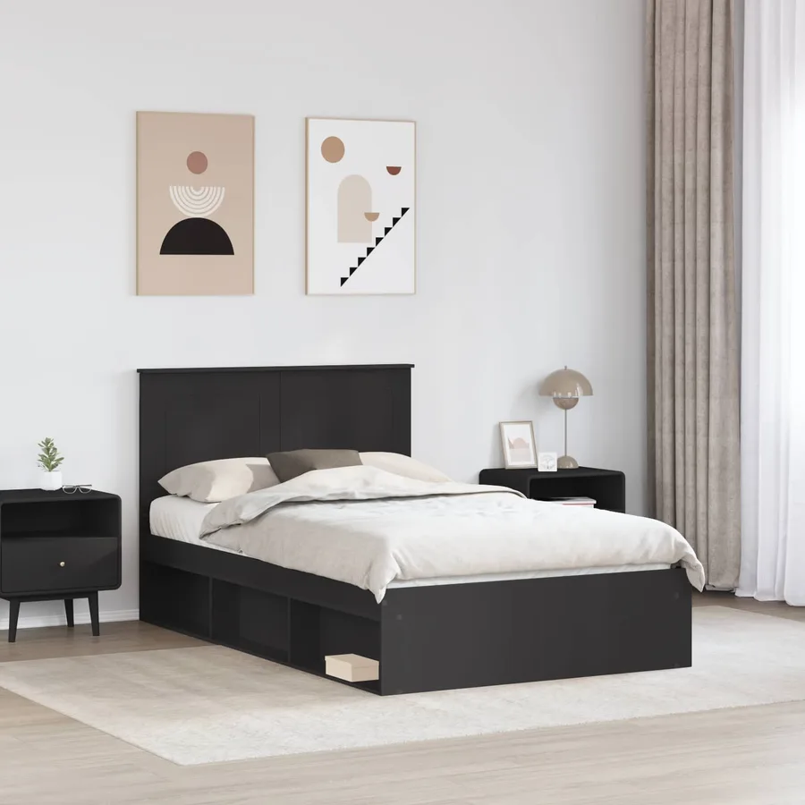 Cadre de lit Noir 120 x 190 cm Bois de pin massif - 3