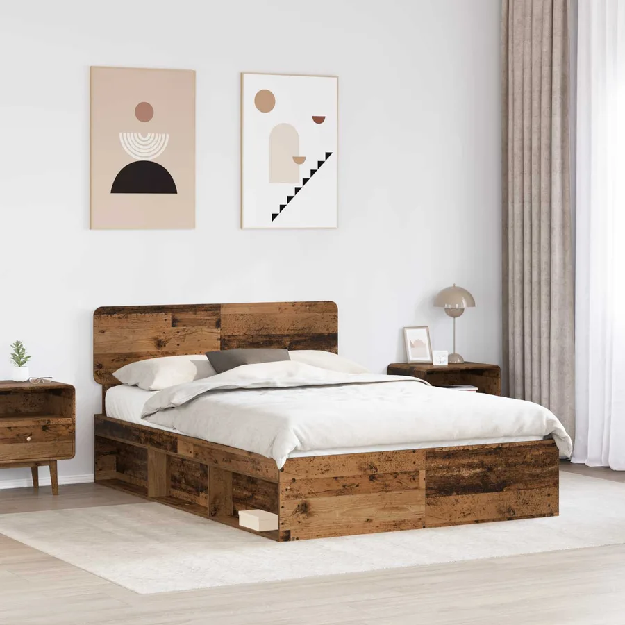 Cadre de lit Bois ancien 150 x 200 cm Pin massif - 3