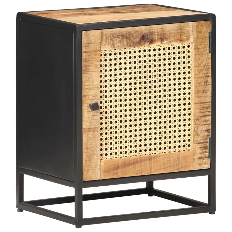 Table de chevet 40x30x50 cm Bois de manguier et canne naturelle - 11