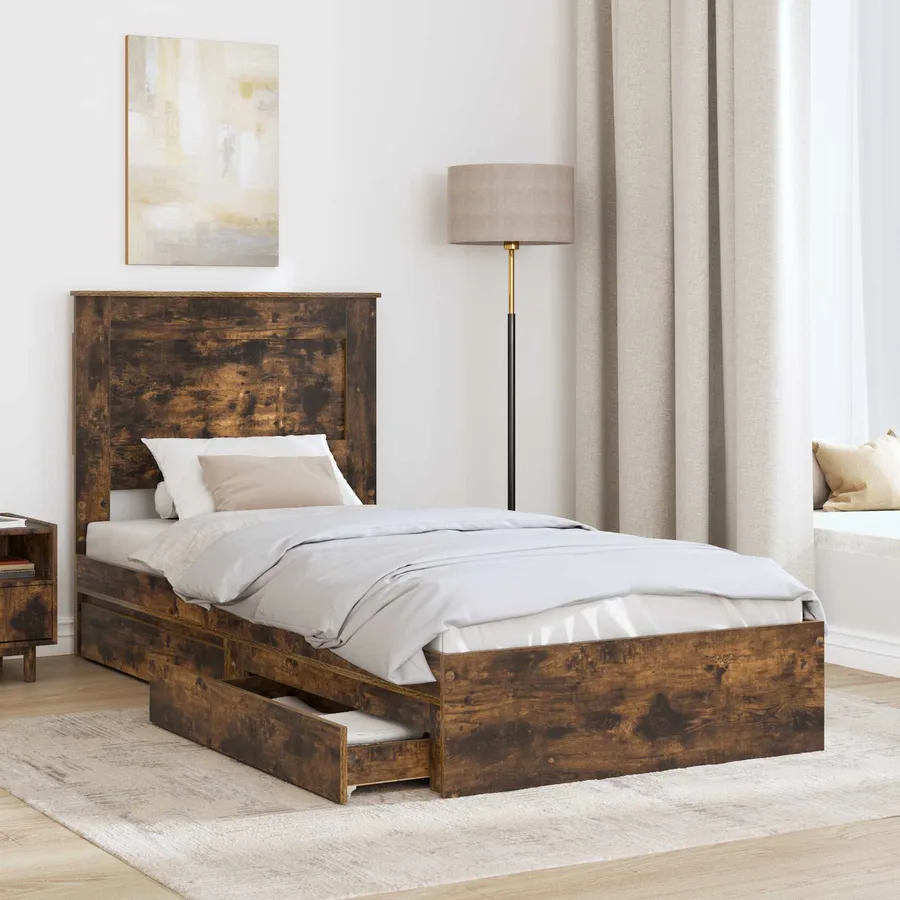 Lit de Rangement Chêne fumé 90 x 200 cm Bois d'ingénierie - 3