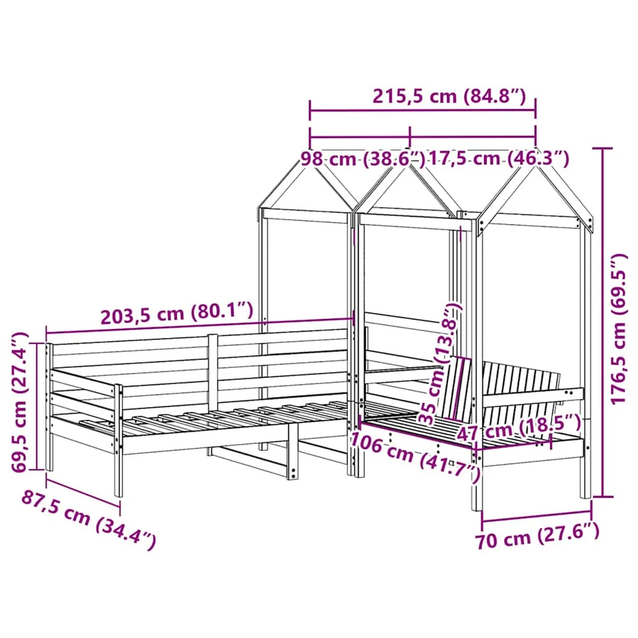 Ensemble de lit de jour et de banc et toit sans matelas blanc - 13