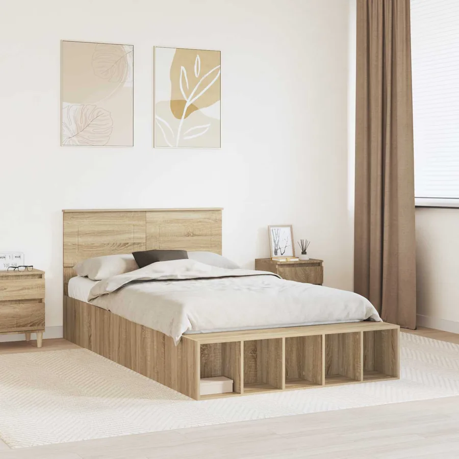 Cadre de lit Chêne Sonoma 135 x 190 cm Bois d'ingénierie