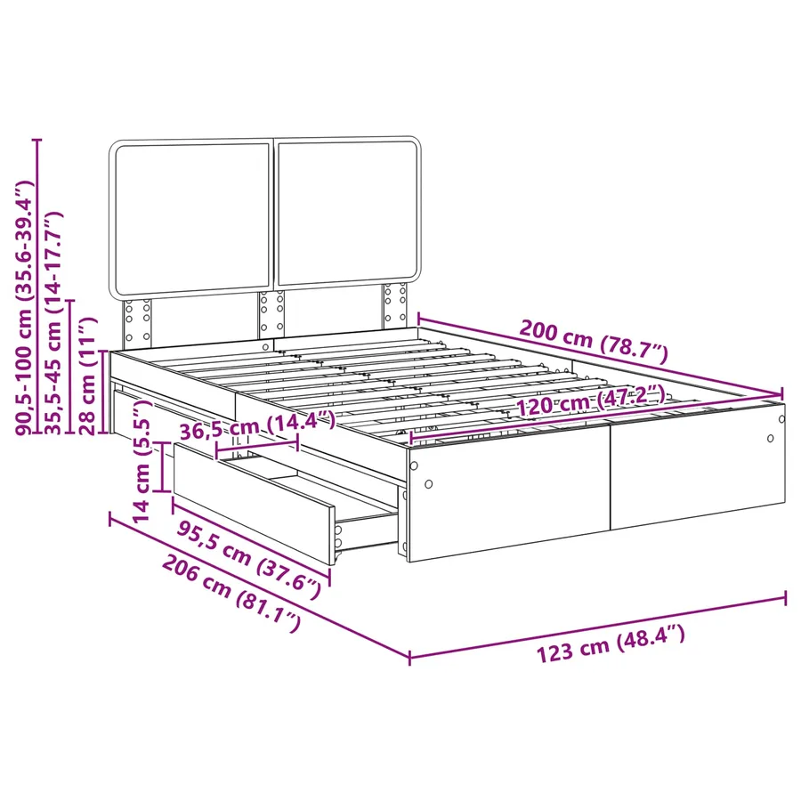 Lit de Rangement Chêne Sonoma 120 x 200 cm Bois d'ingénierie - 14