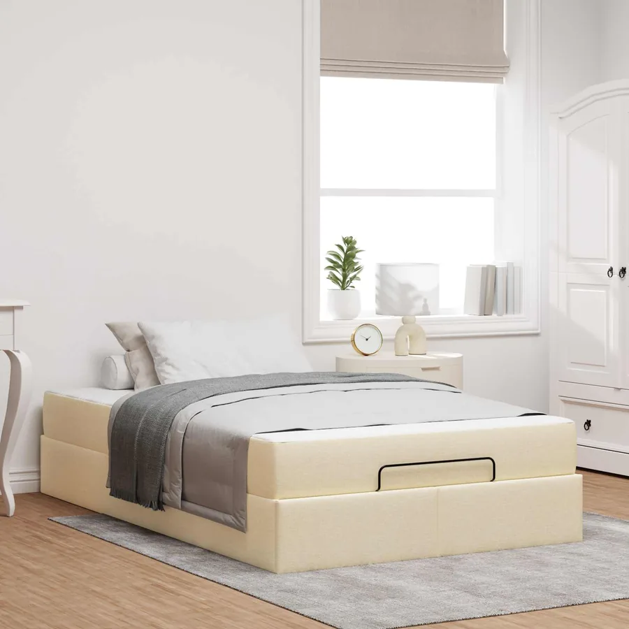 Cadre de lit avec matelas 2 pcs Crème tissu