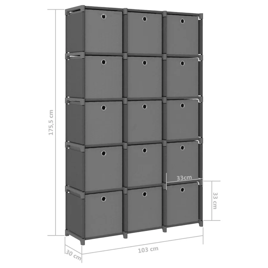 Étagère à 15 cubes avec boîtes Gris 103x30x175,5 cm Tissu - 9