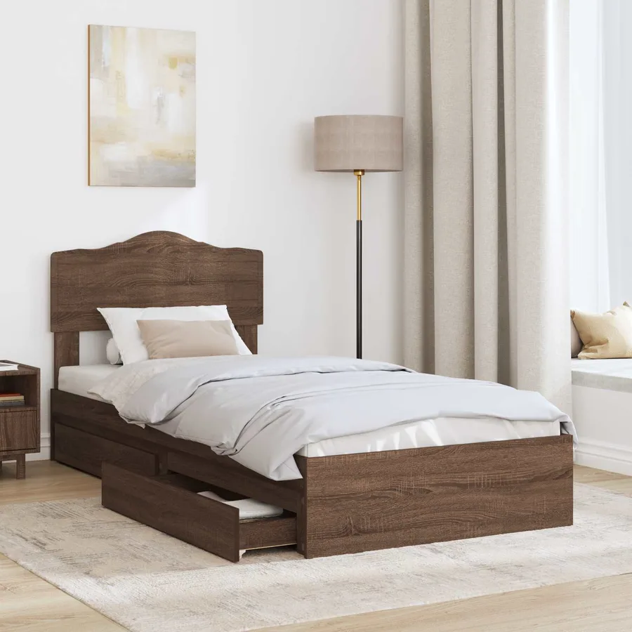 Lit de Rangement Chêne brun 100 x 200 cm Bois d'ingénierie - 3