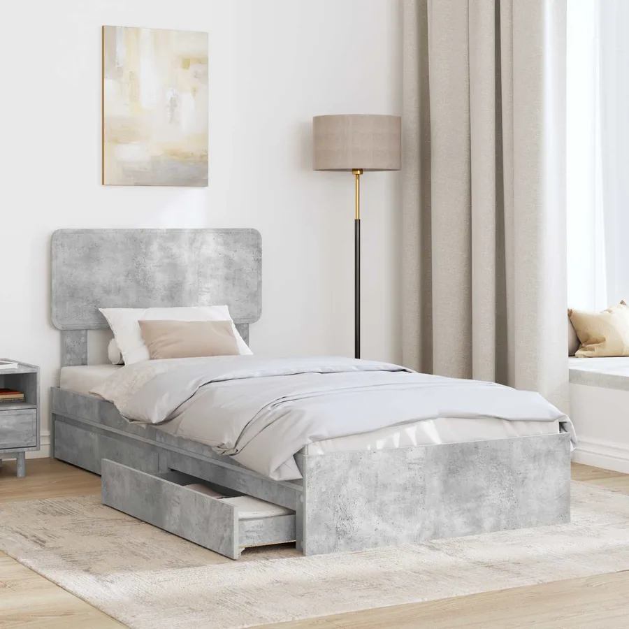 Lit de Rangement Gris béton 90 x 190 cm Bois d'ingénierie - 3