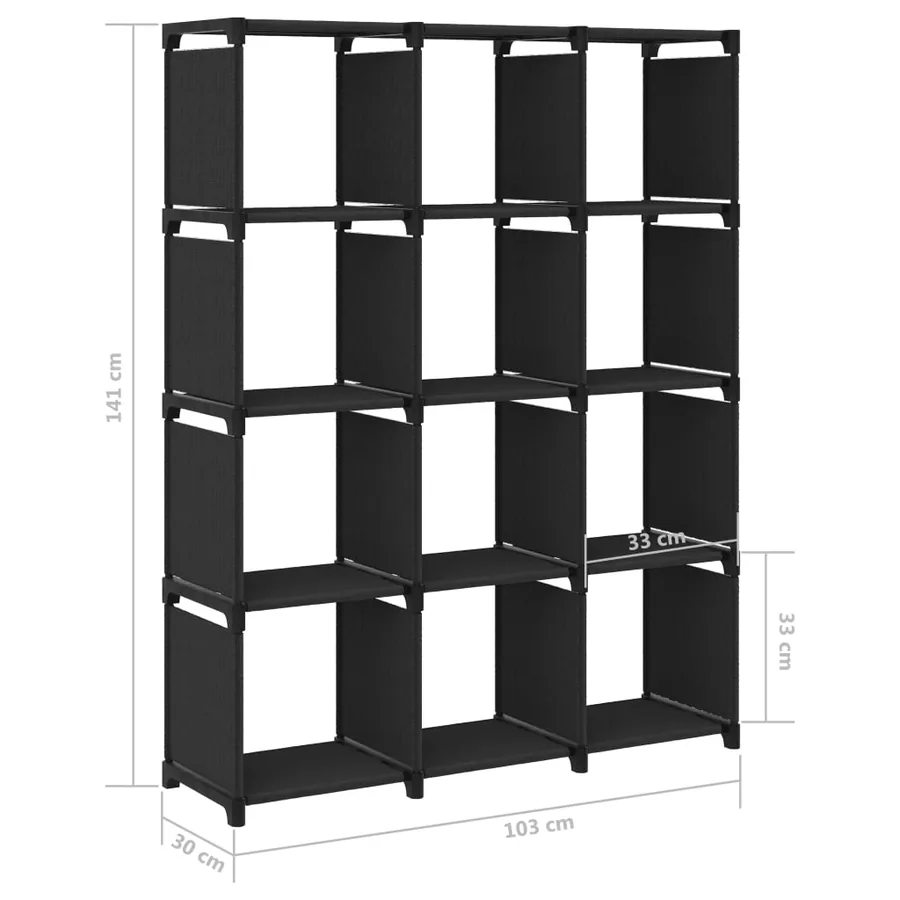 Étagère d'affichage 12 cubes Noir 103x30x141 cm Tissu - 8