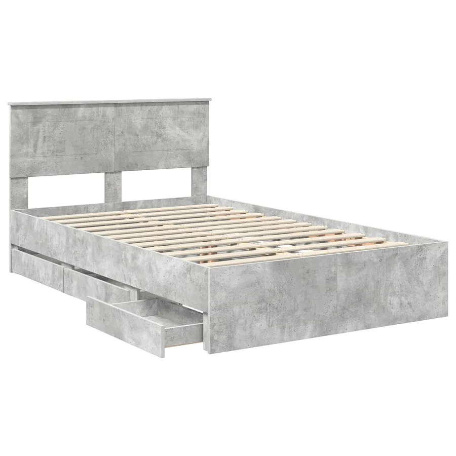 Cadre de lit Gris béton 135 x 190 cm Bois Ingénierie - 5
