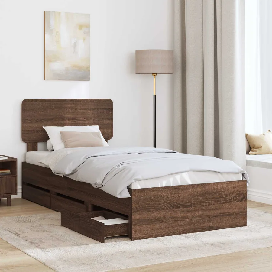 Cadre de lit Chêne brun 90 x 200 cm Bois d’ingénierie - 3