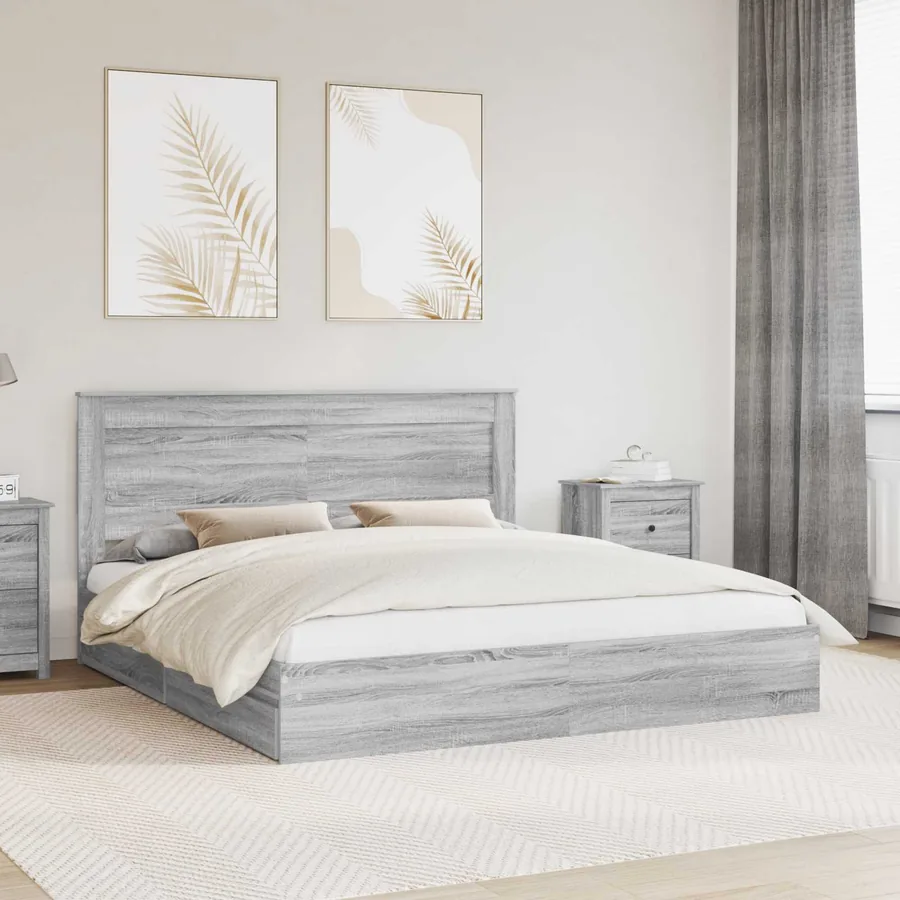 Lit de Rangement Gris Sonoma 200 x 200 cm Bois d'ingénierie