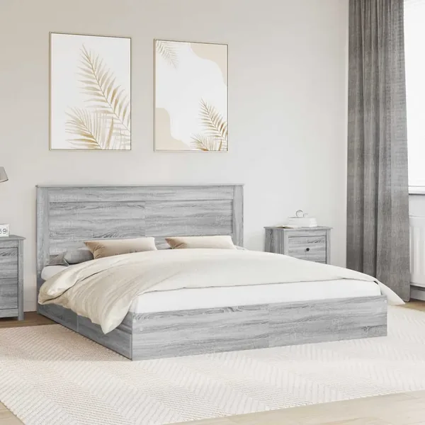Lit de Rangement Gris Sonoma 200 x 200 cm Bois d'ingénierie