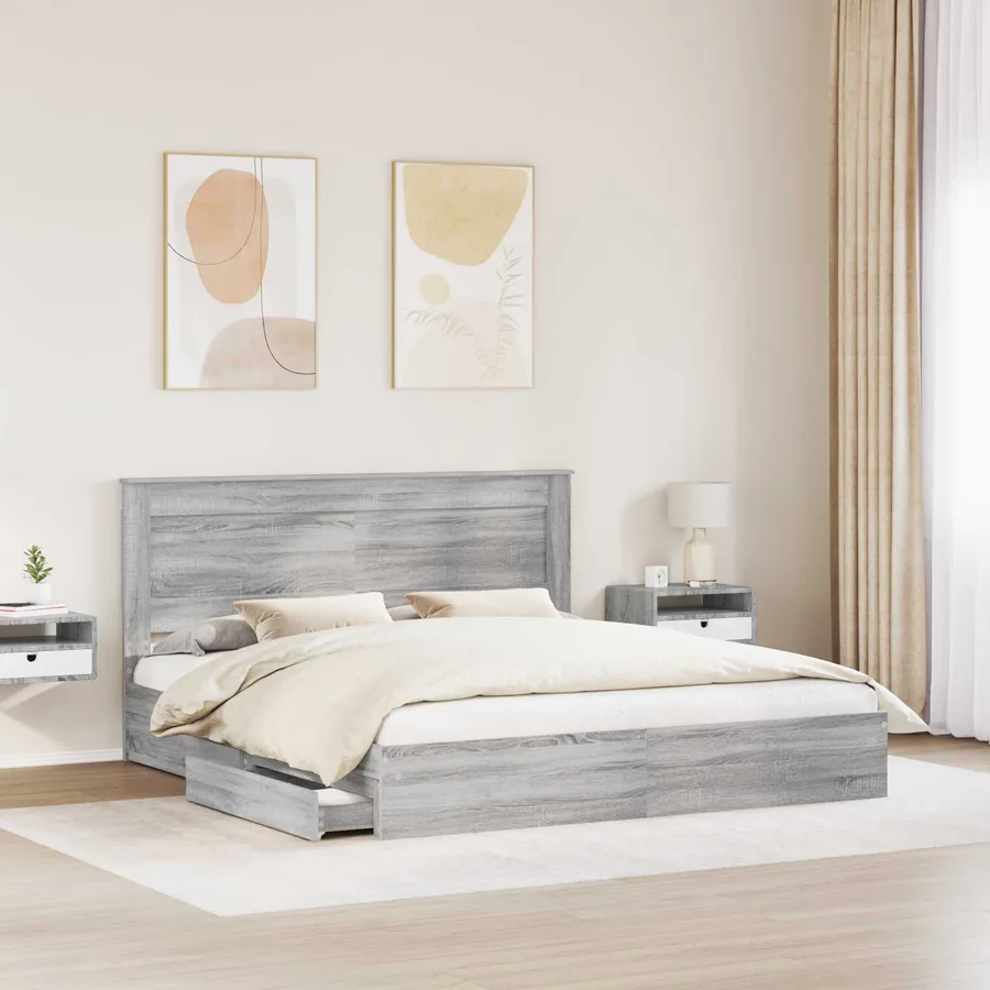 Lit de Rangement Gris Sonoma 200 x 200 cm Bois d'ingénierie - 3